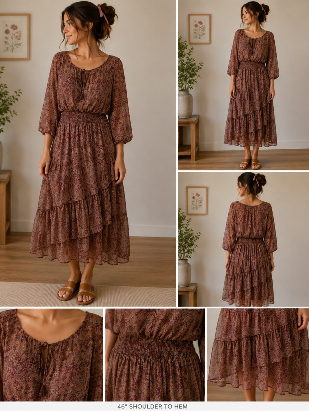 Time To Bloom Size Large Floral Peasant Style Prairie Dress
